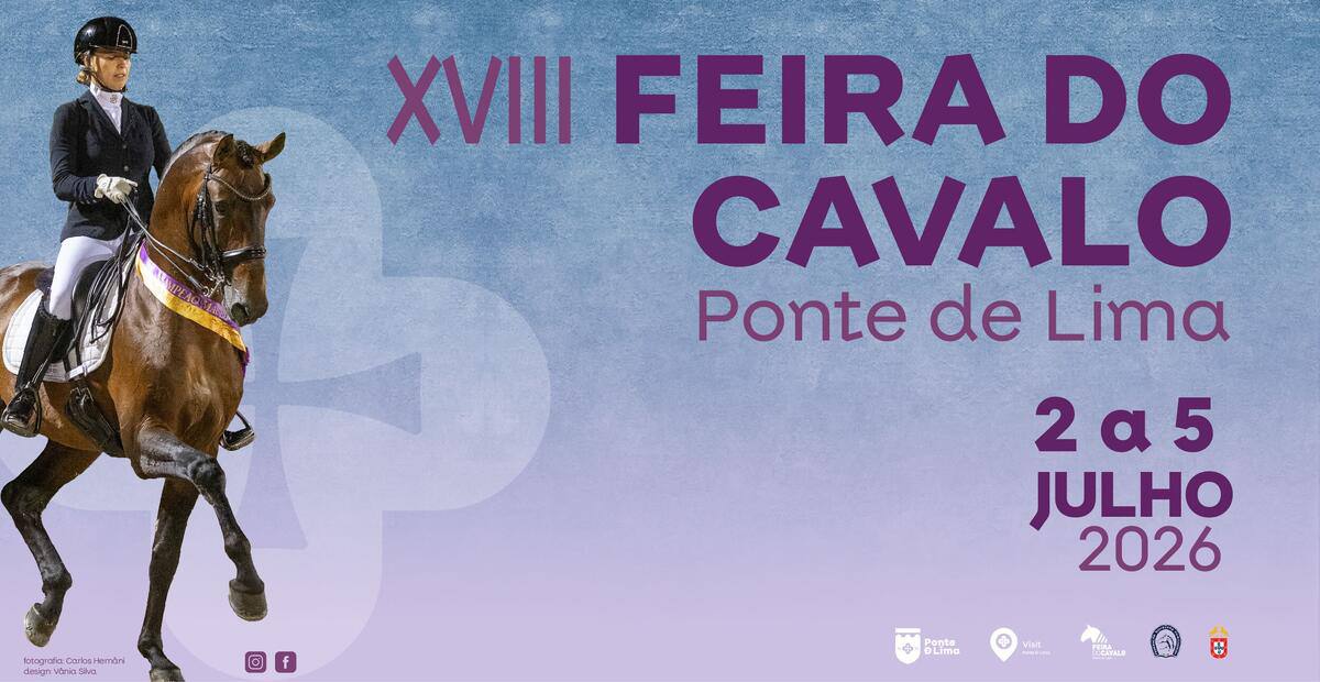 Cartaz oficial da XVIII Feira do Cavalo 2026 em Ponte de Lima com cavaleira a montar um cavalo